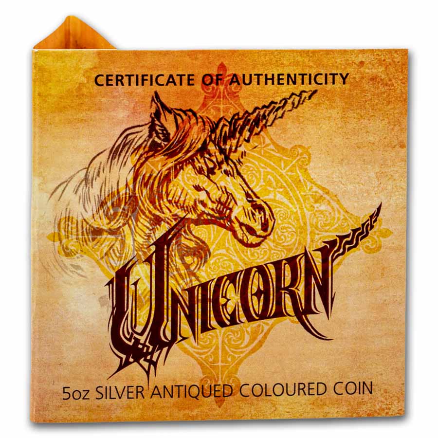 2025 Tuvalu 5 oz Silver Colorized Unicorn Antiqued HR (Box, COA